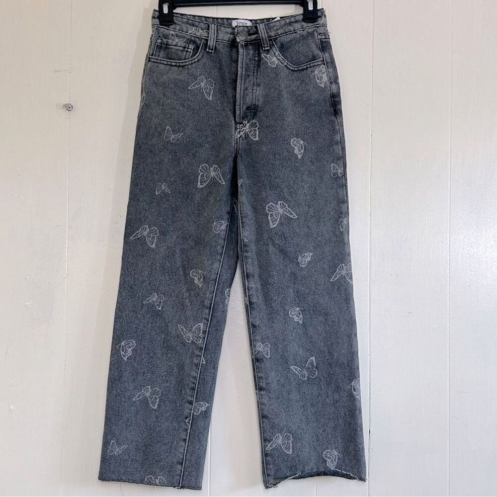 Simple Society Denim Jeans Size 25 Black Wash Butterfly High Waist Cropped Jeans